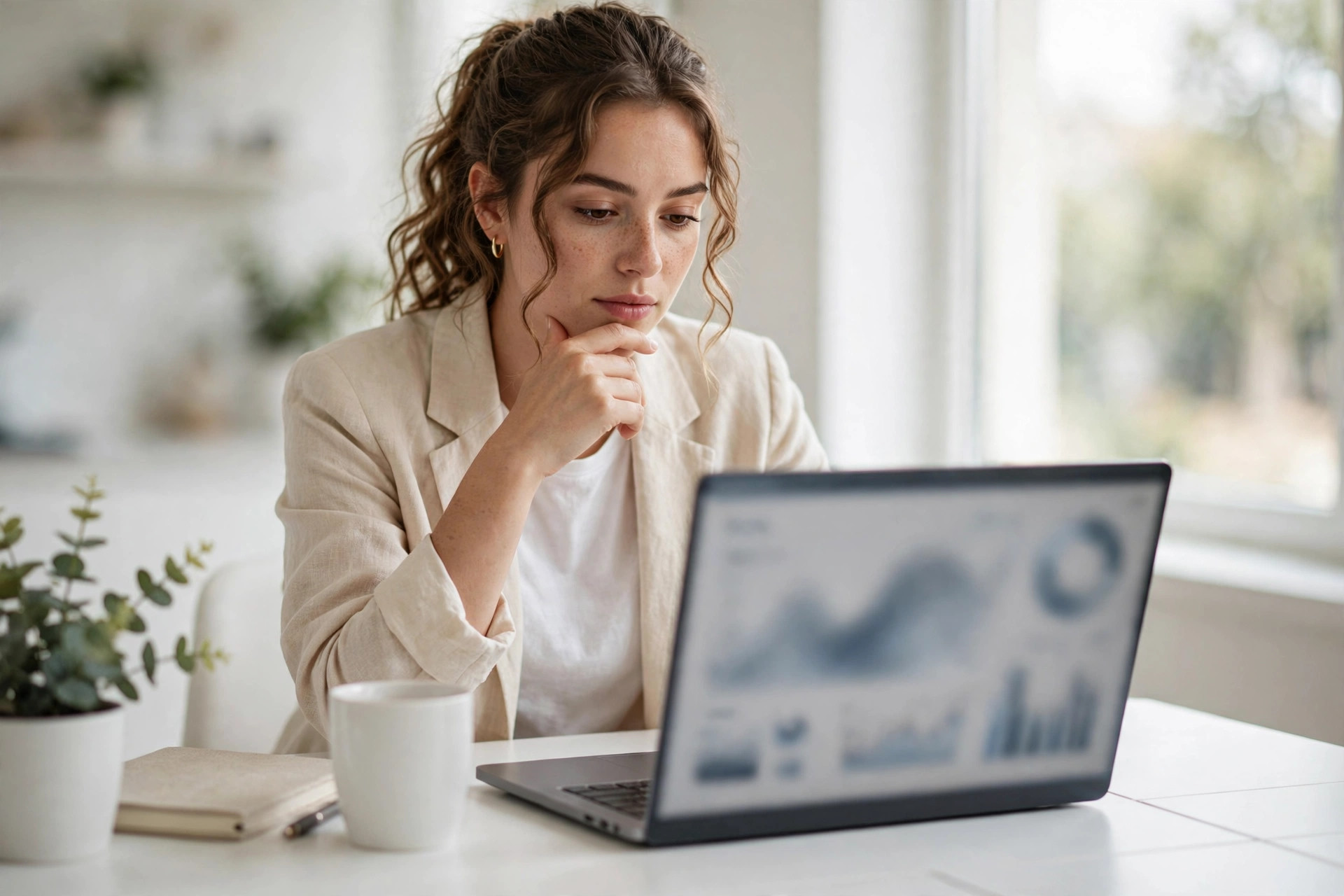 Woman comparing the best AI detector tools of 2026 on a laptop