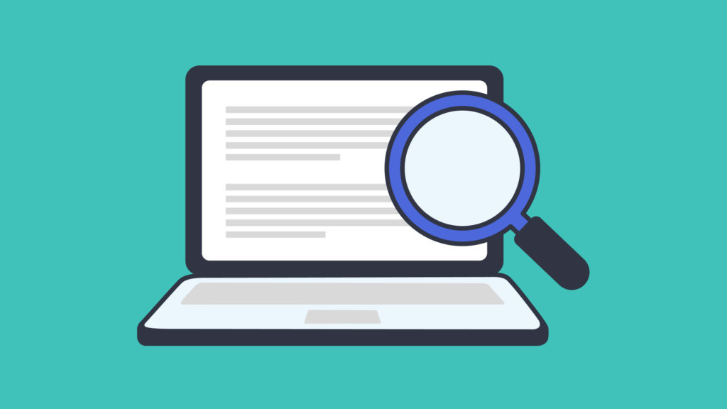 Magnifying glass over computer screen analyzing text for AI detection