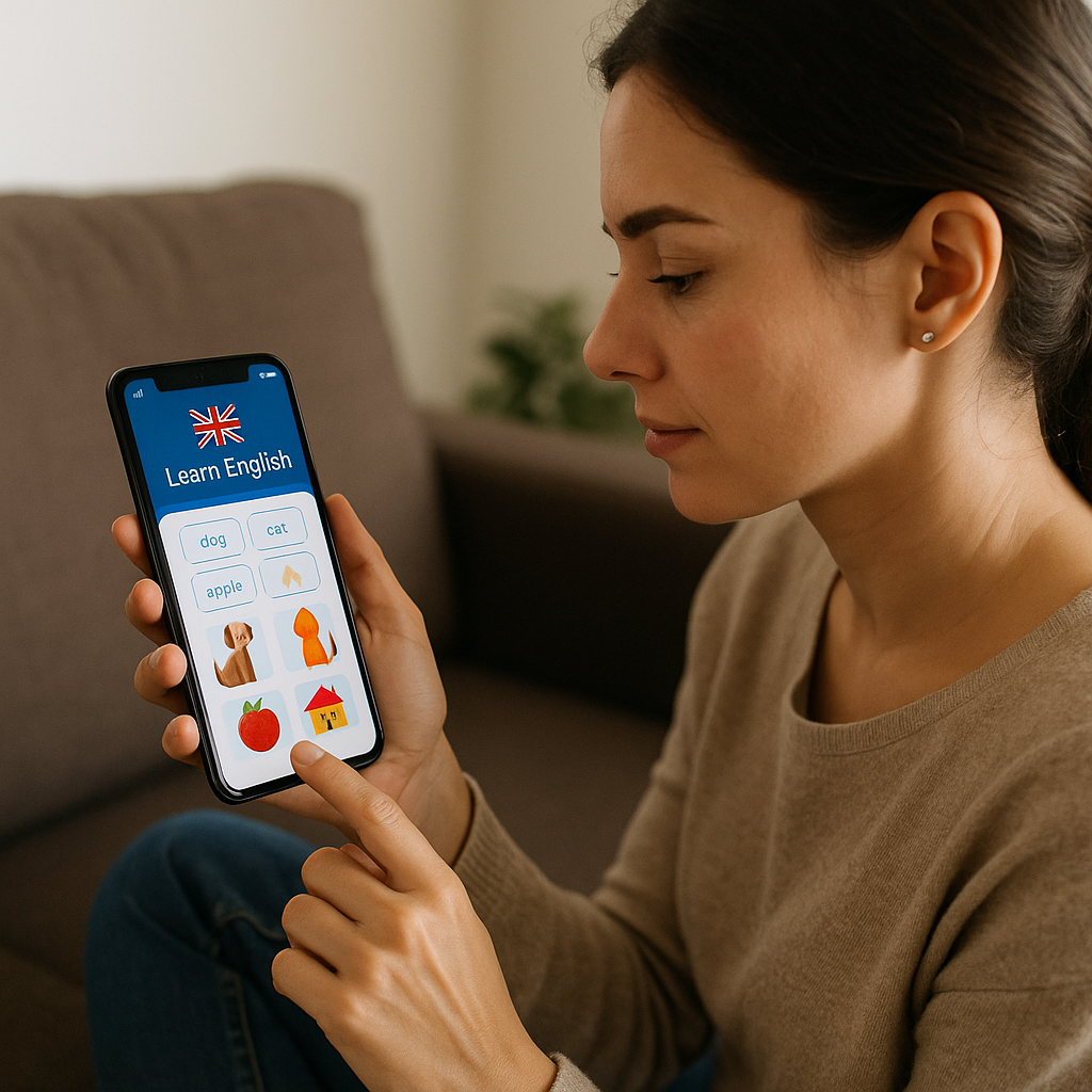ChatGPT language learning prompts - person learning language smartphone app photo