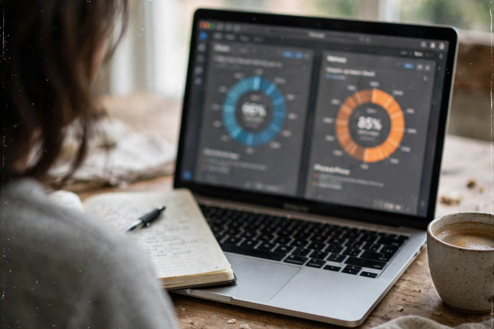 Comparing GPTZero vs ZeroGPT AI detector score dashboards side by side on a laptop