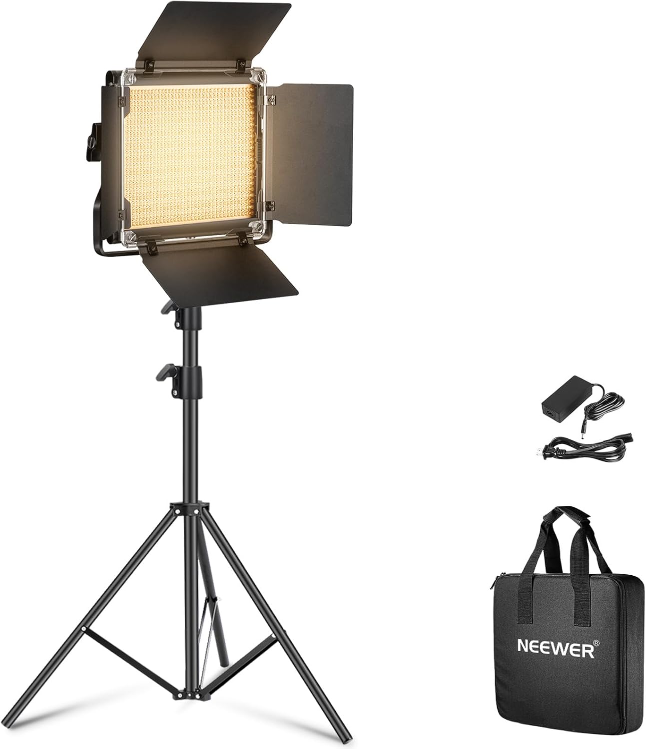 Neewer NL660 bi-color LED video light panel real product photo with stand