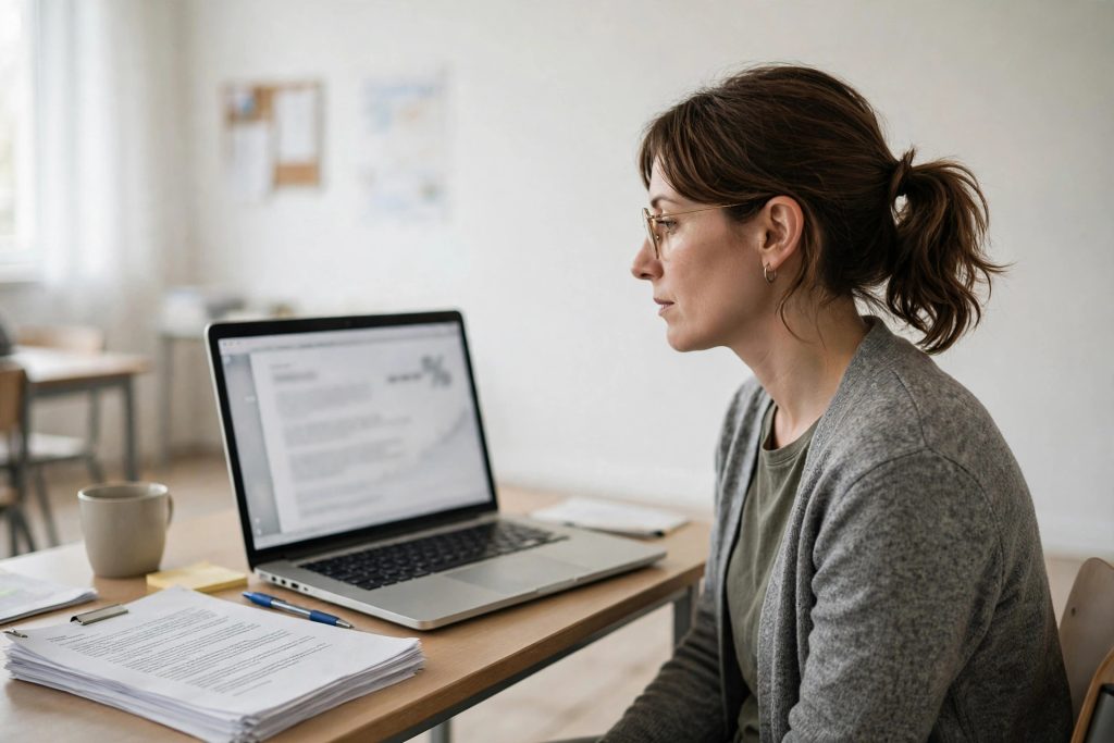 Teacher checking short student essays with the Sapling AI detector on a laptop