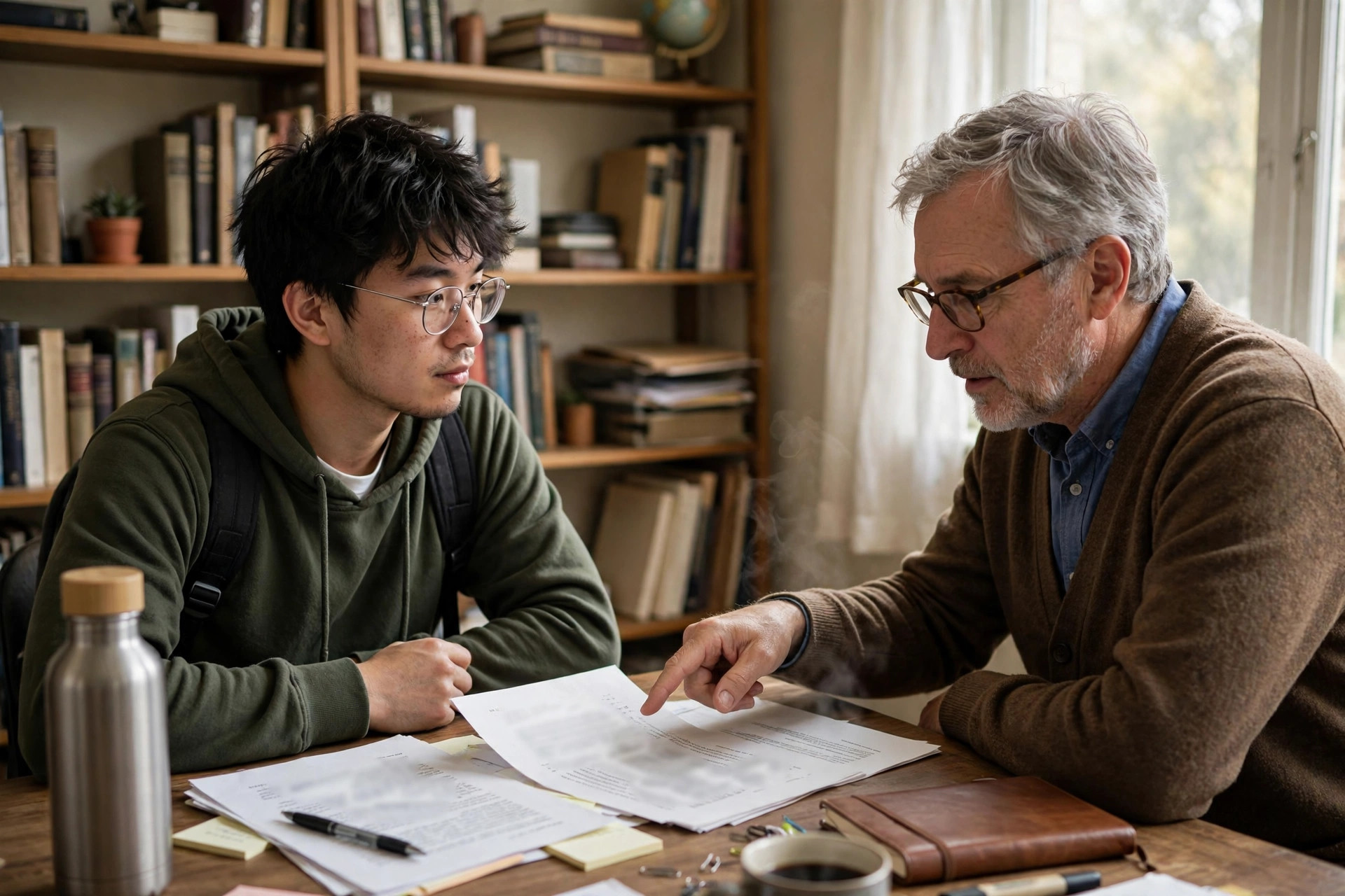 Student discussing a Turnitin AI detection result with a professor