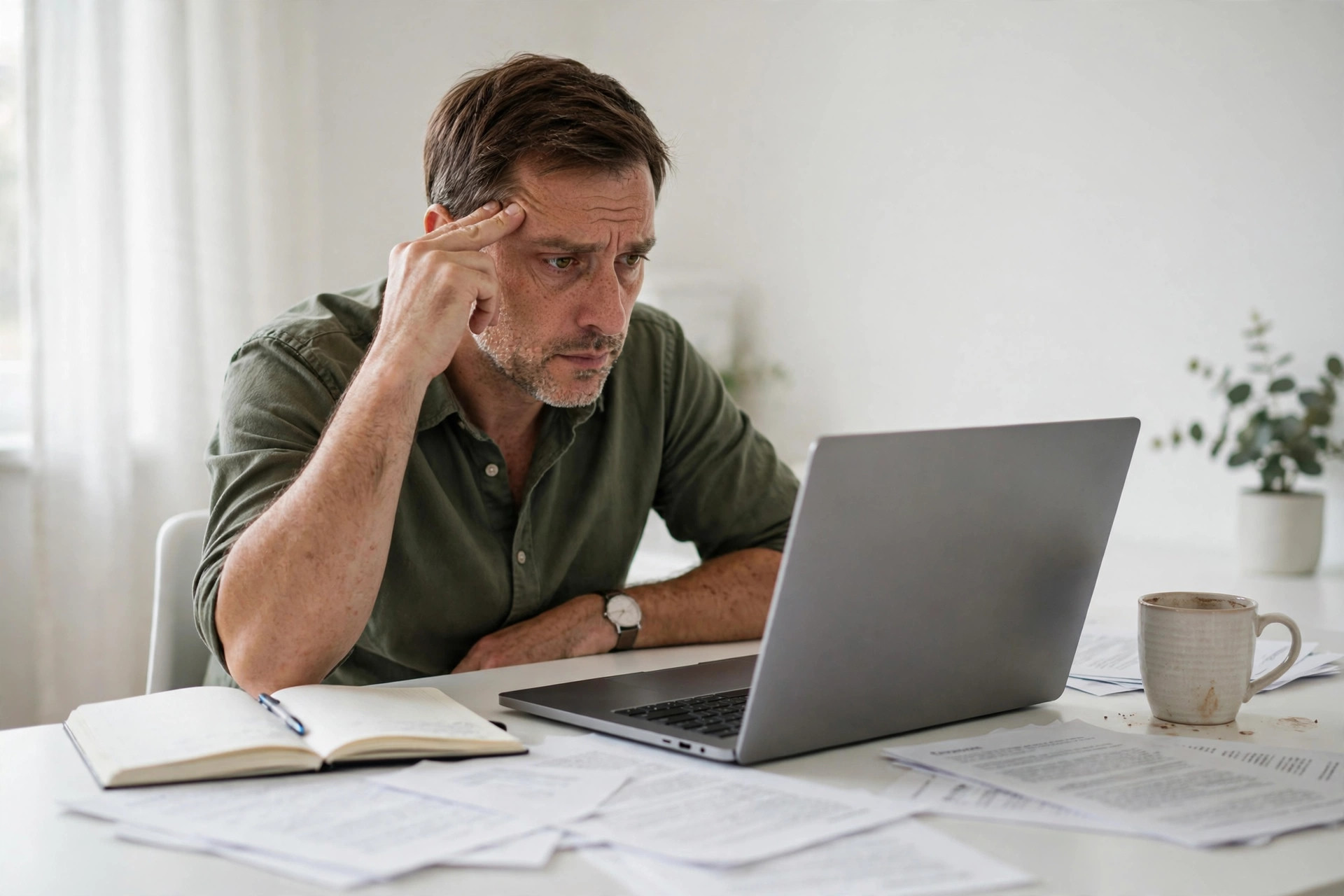 Frustrated teacher looking at false positive AI detection result on laptop