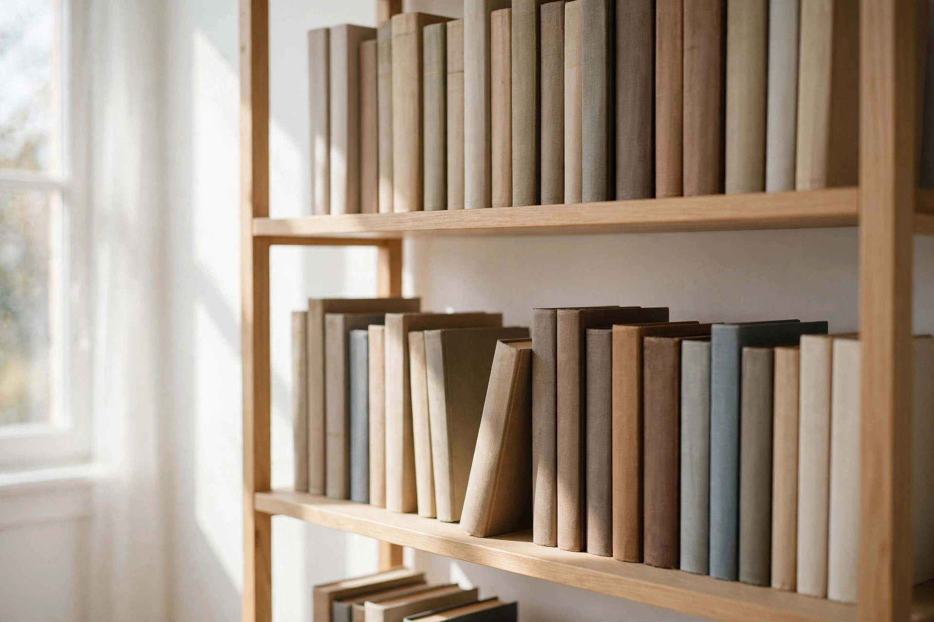Wooden bookshelf with hardcover books — AI biography book review