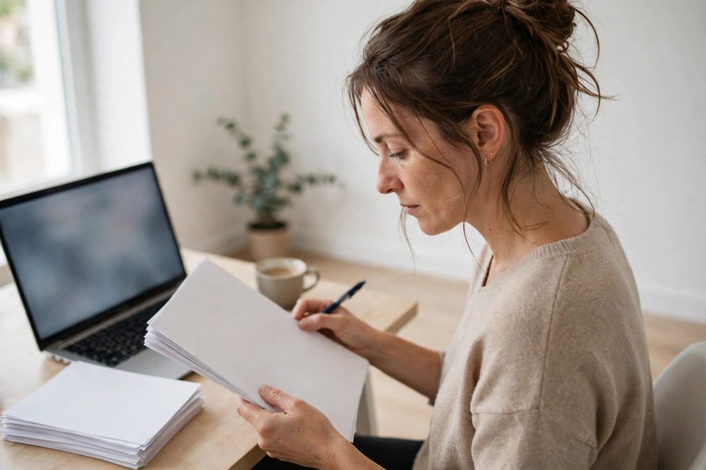 Editor checking a freelancer draft for AI writing with the Winston AI detector on a laptop at a bright desk